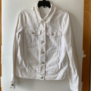 7 For All Mankind Womens Fringe Distressed Denim Jacket White Size Large